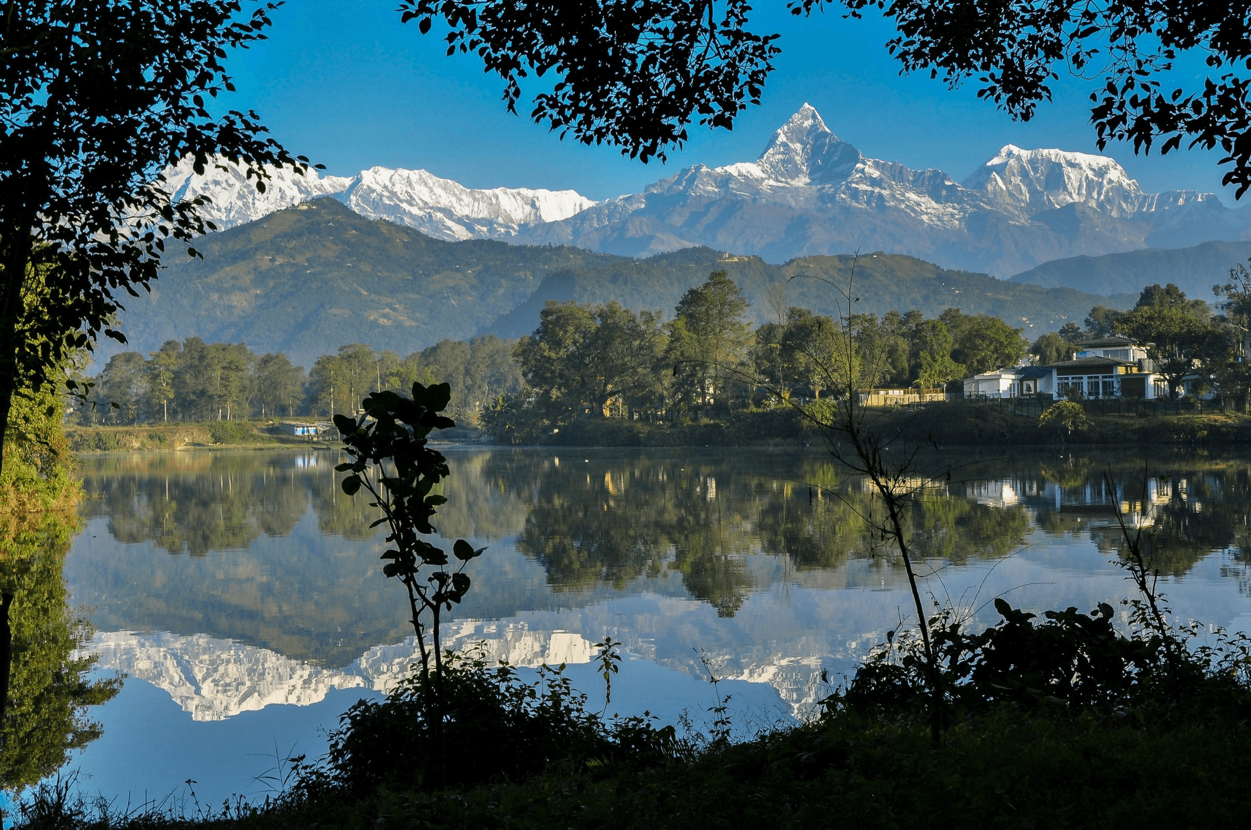 Pokhara lake side reflecting the reflection of Mt. Annapurna
