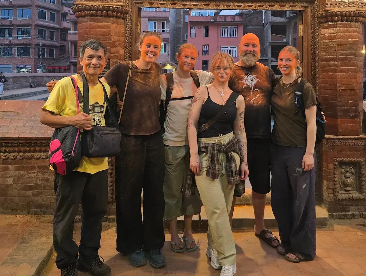 Volunteers exploring Bhaktapur Durbar Square on a weekend trip in Nepal